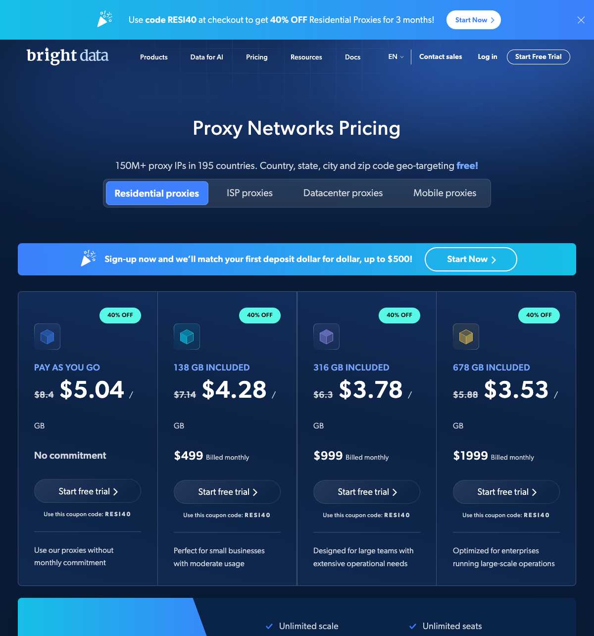 Bright Data Residential Proxy Pricing Plans