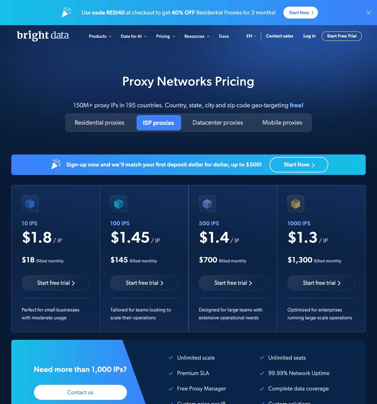 Bright Data ISP Proxy Pricing Plans