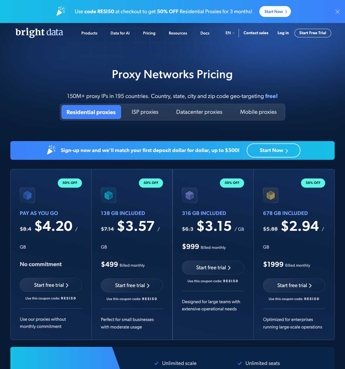 Bright Data Pricing Plans Comparison