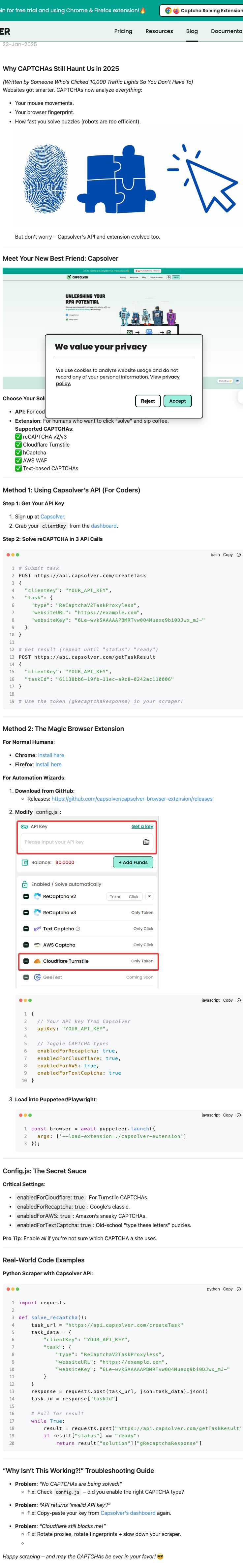 CapSolver CAPTCHA bypass solution interface